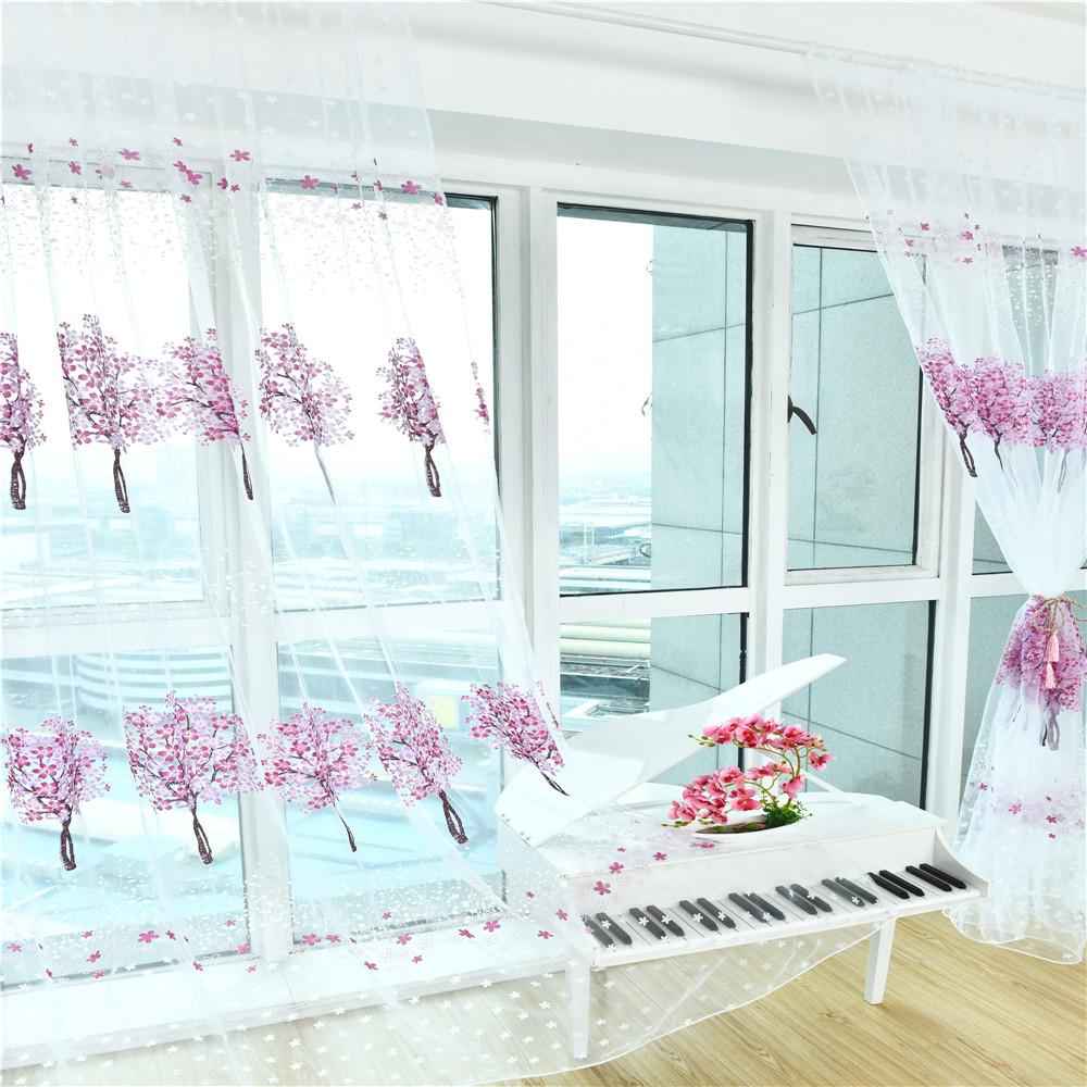 Rod Pocket Tree Sheer Window Curtain Tulle Gauze Curtain 100x200cm Purple