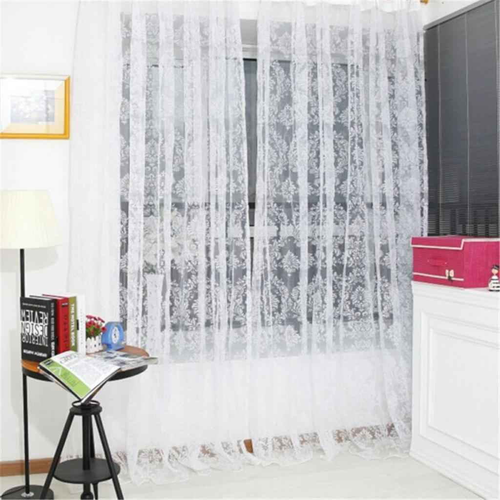 Flocking Window Grommet Curtain Tulle Voile Drape Panel 250x200cm White