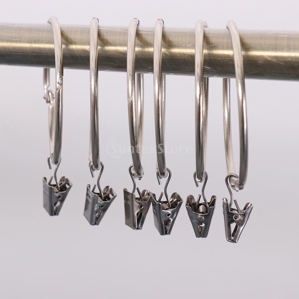 3x12Pcs Curtain Ring Hook with Clips with Eyes Portable Sliding Rod Rings Hook