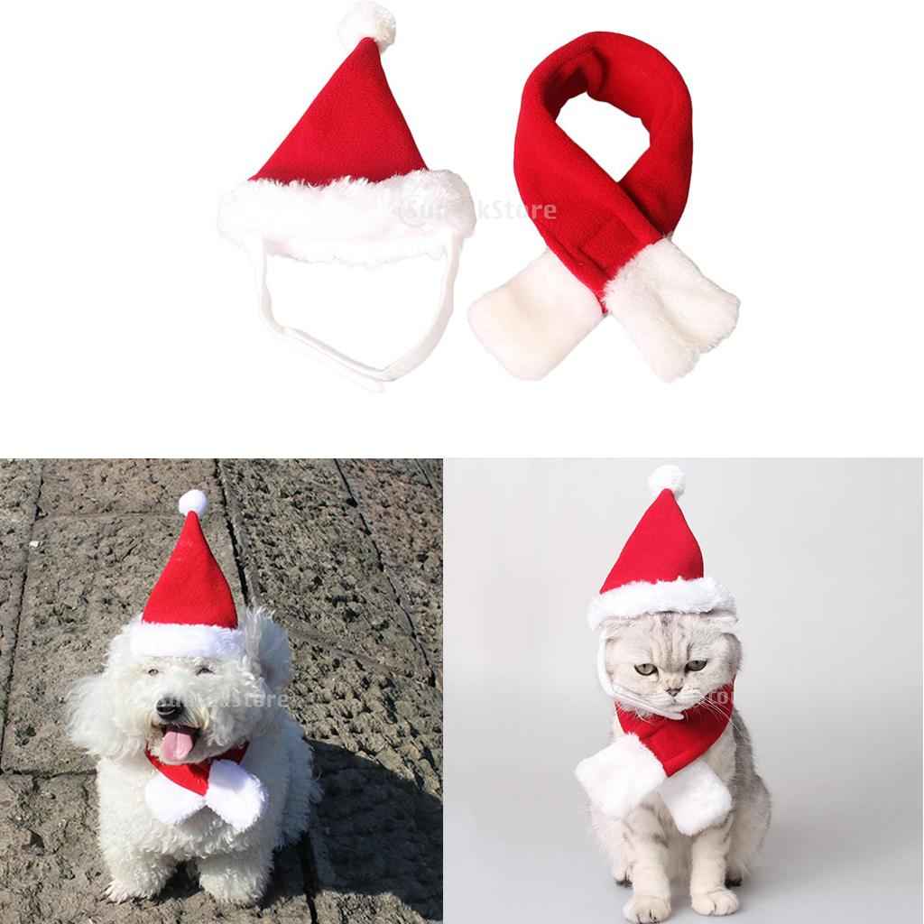 Adjustable Pet Dog Cat Christmas Santa Hat with Scarf Xmas Costume Dress S