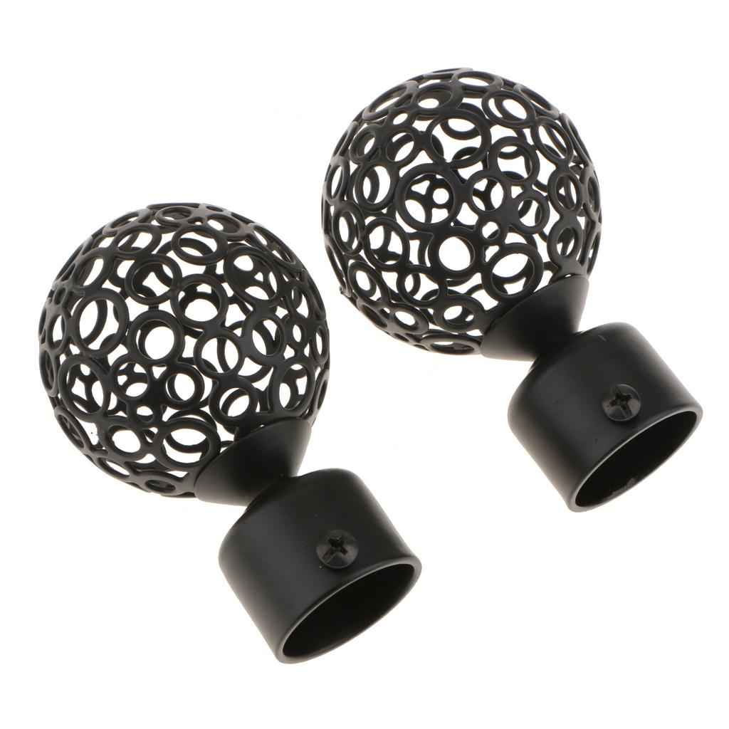 2Pcs Iron Window Curtain Pole End Drape Rod Finals Head for Rods with Dia. 28mm Hollow Ball#Black