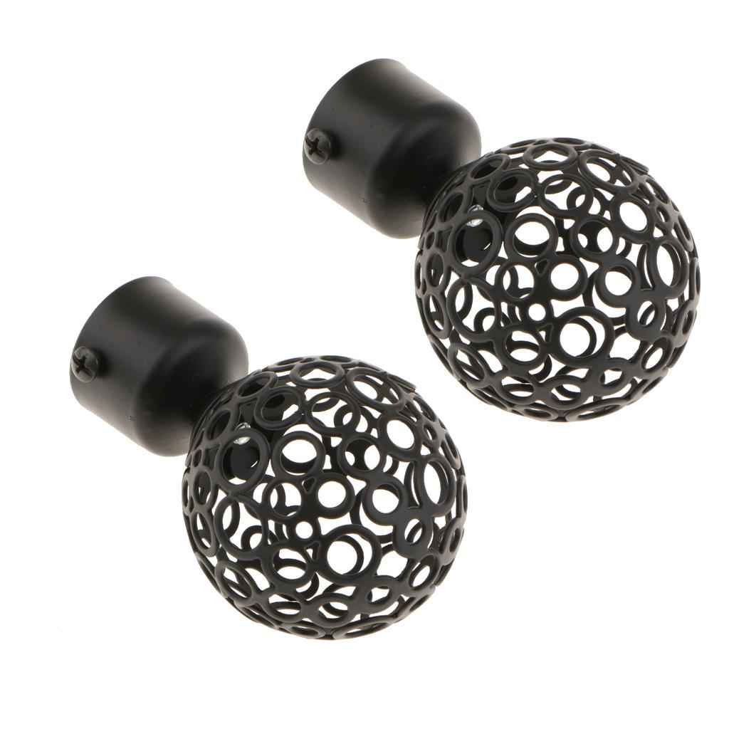 2Pcs Iron Window Curtain Pole End Drape Rod Finals Head for Rods with Dia. 28mm Hollow Ball#Black