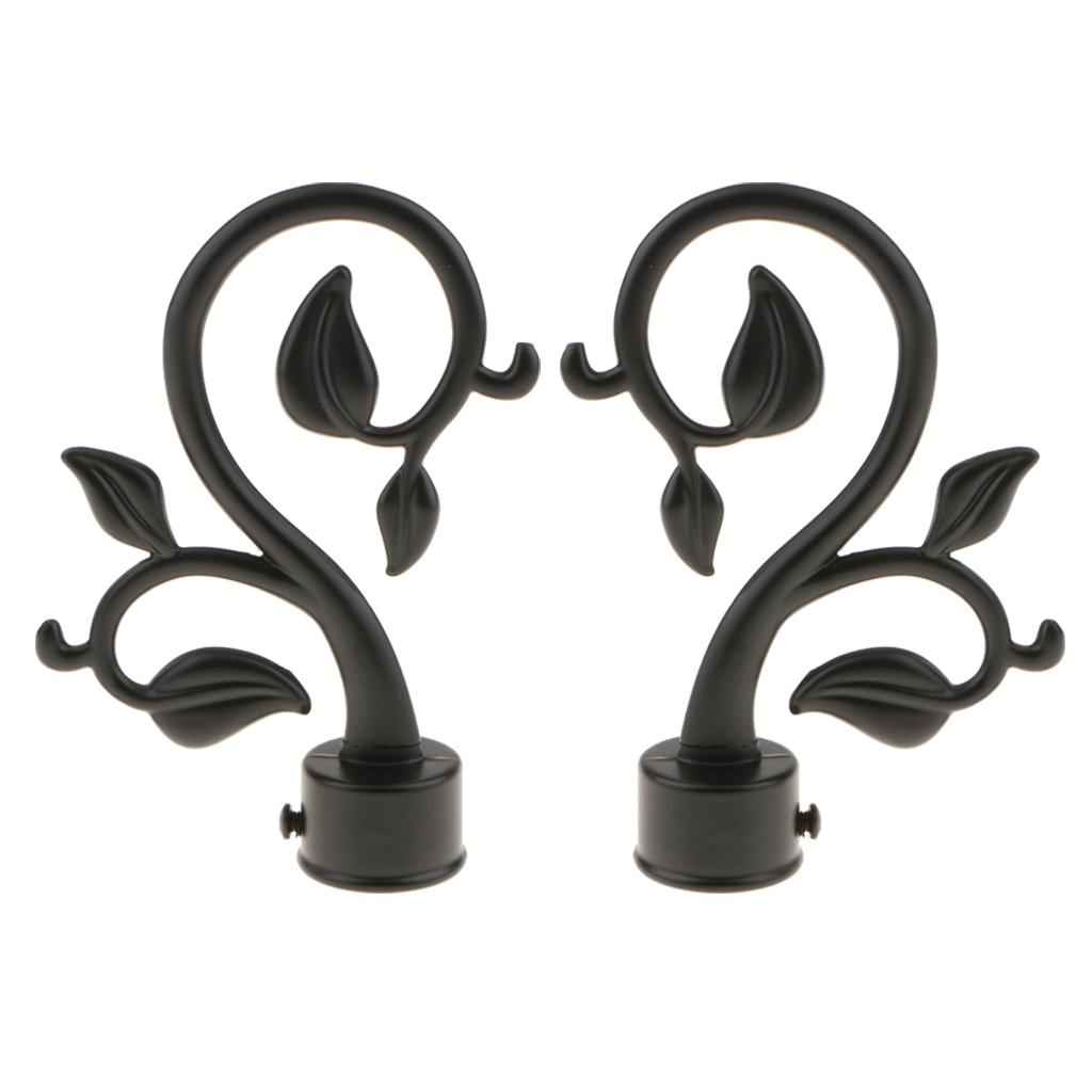 2Pcs Aluminum Alloy Window Curtain Pole End Drape Rod Finals Head for Rods with Dia. 28mm Leaf#Black