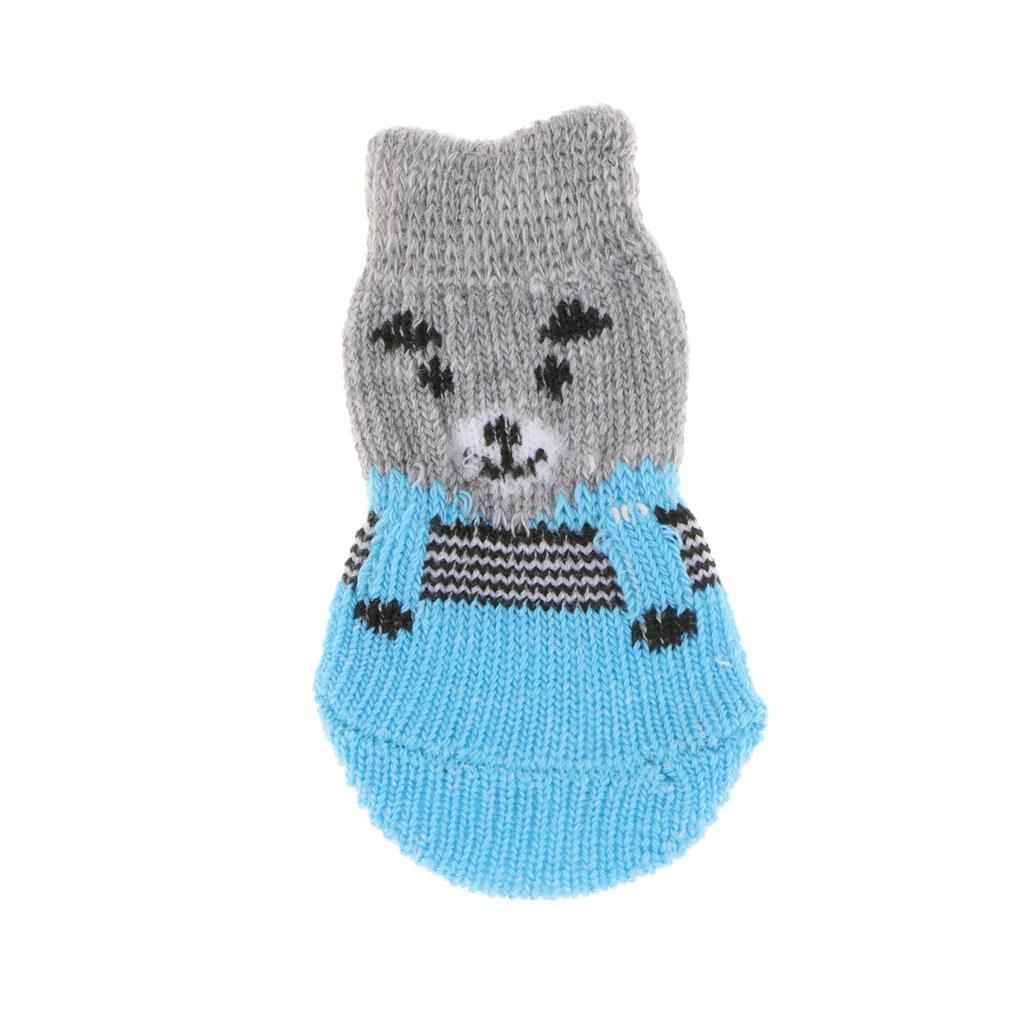 4Pcs Pet Dog Socks Dog Floor Grip Socks Shoes Boots Non Slip Protector Socks S Grey