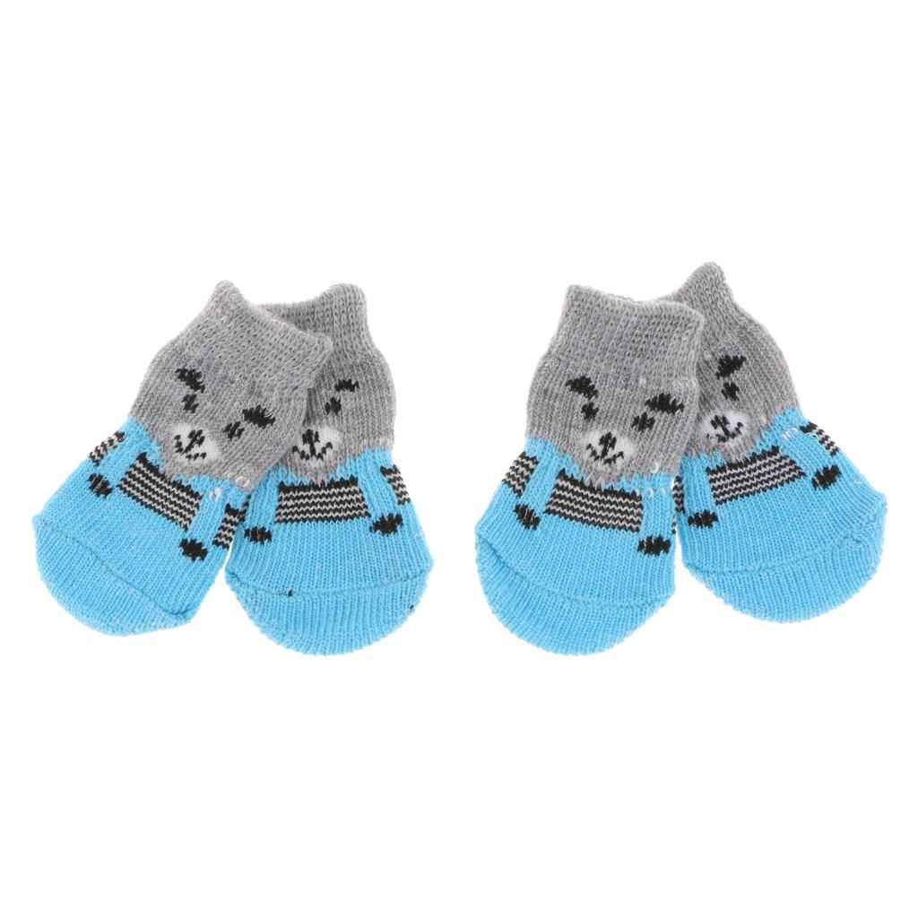 4Pcs Pet Dog Socks Dog Floor Grip Socks Shoes Boots Non Slip Protector Socks S Grey