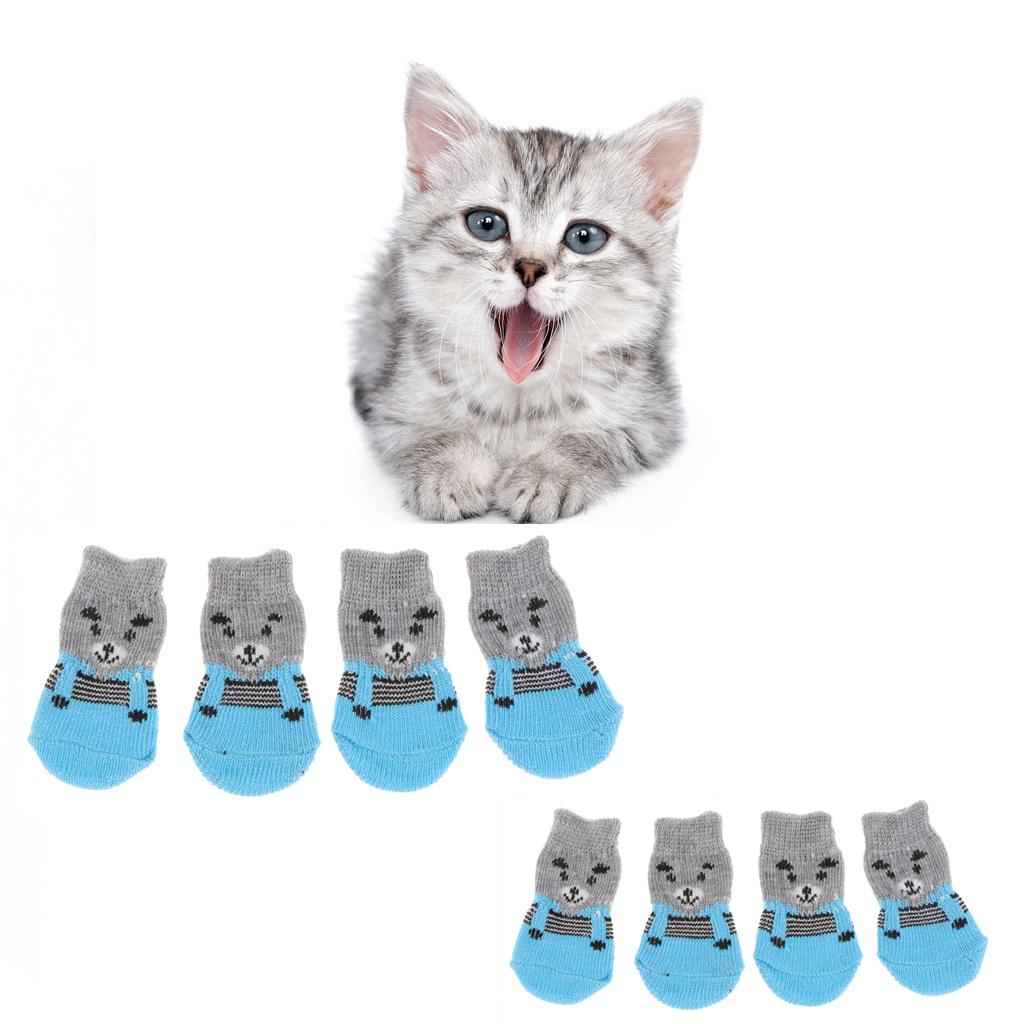 4Pcs Pet Dog Socks Dog Floor Grip Socks Shoes Boots Non Slip Protector Socks S Grey