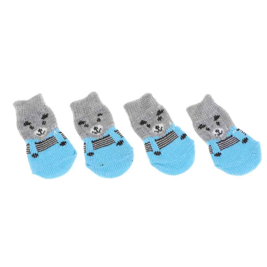 4Pcs Pet Dog Socks Dog Floor Grip Socks Shoes Boots Non Slip Protector Socks S Grey