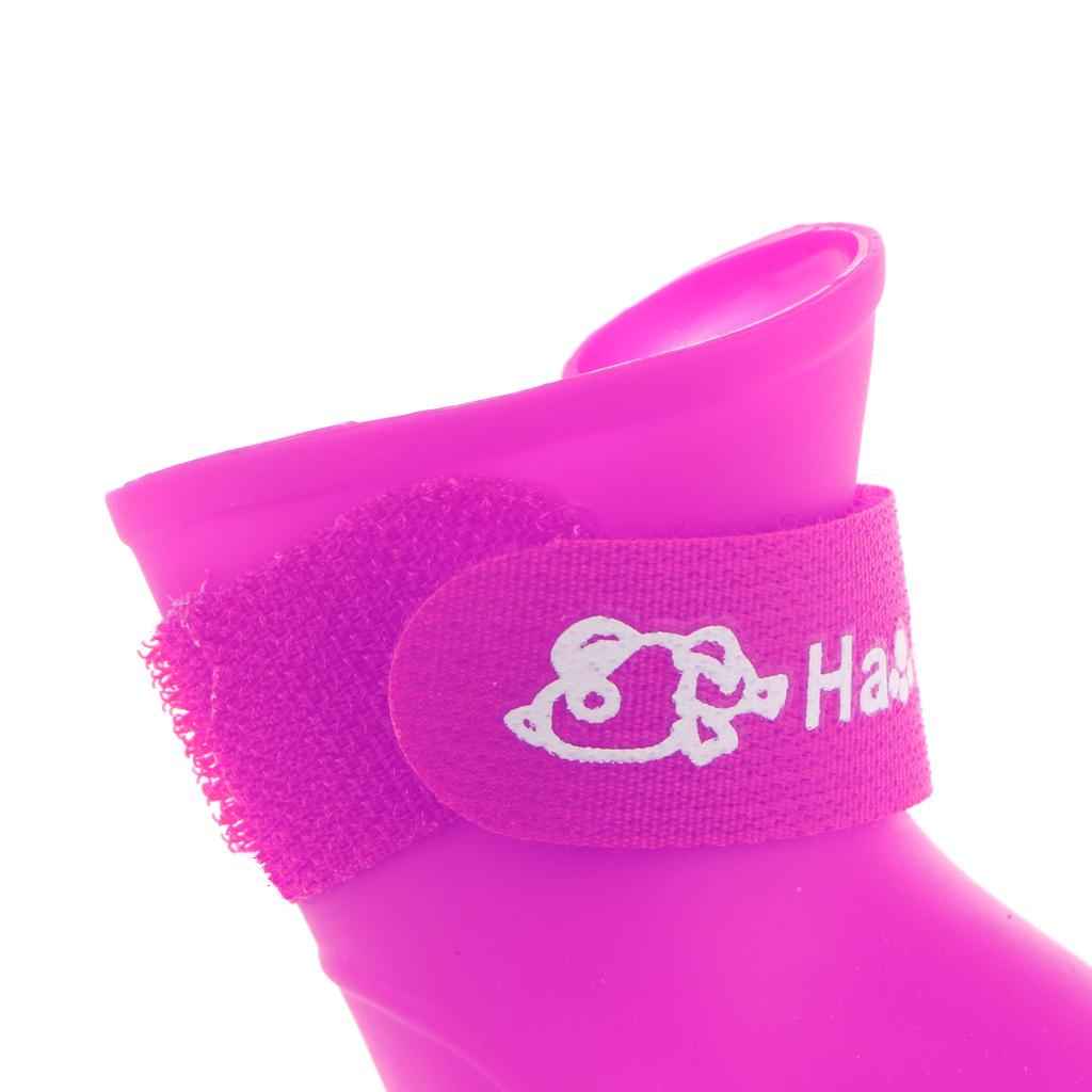 4 Waterproof Dog Puppy Cat Rubber Pet Rain Boots Anti-Slip Shoes Purple_S