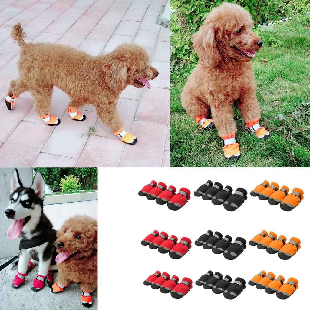 4 Pcs Pet Dog Shoes Boots Anti-Slip Waterproof Pet Paw Protector Dog Shoes Black-S