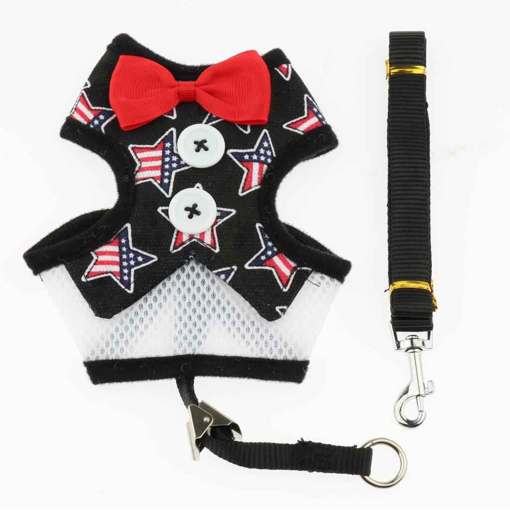 Cute Comfort Dog Vest Harness Leash Dog Outdoor Walking Vest Star Black L