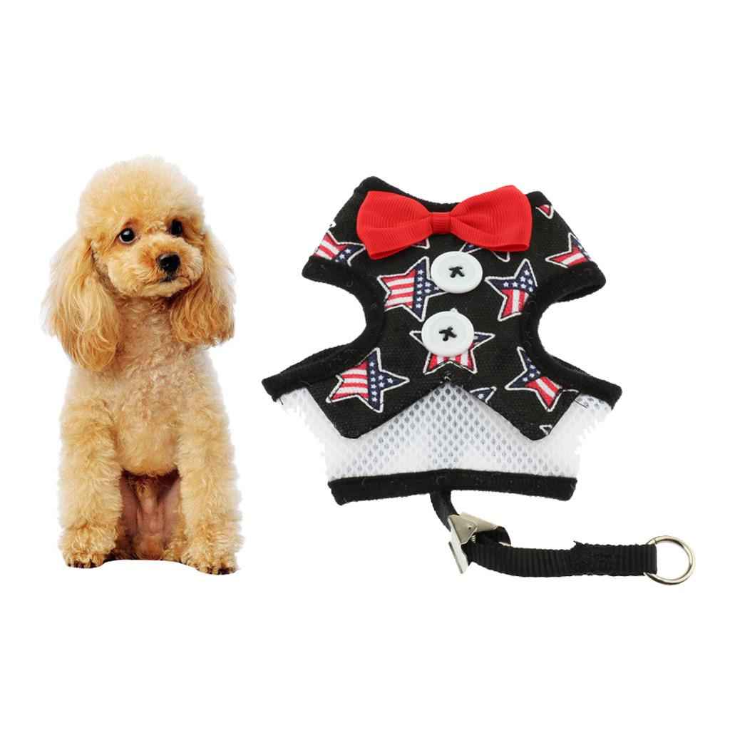 Cute Comfort Dog Vest Harness Leash Dog Outdoor Walking Vest Star Black L