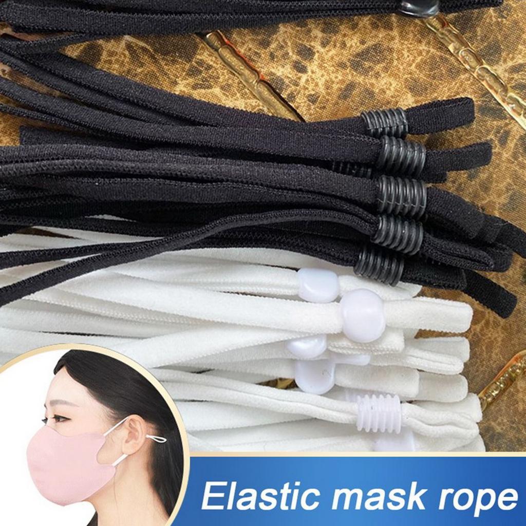 100 Count Flat Elastic Cord Stopper Making Face Masks Black_Threaded Buckle