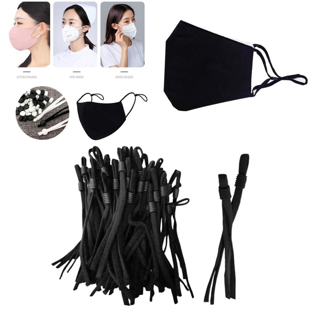 100 Count Flat Elastic Cord Stopper Making Face Masks Black_Threaded Buckle