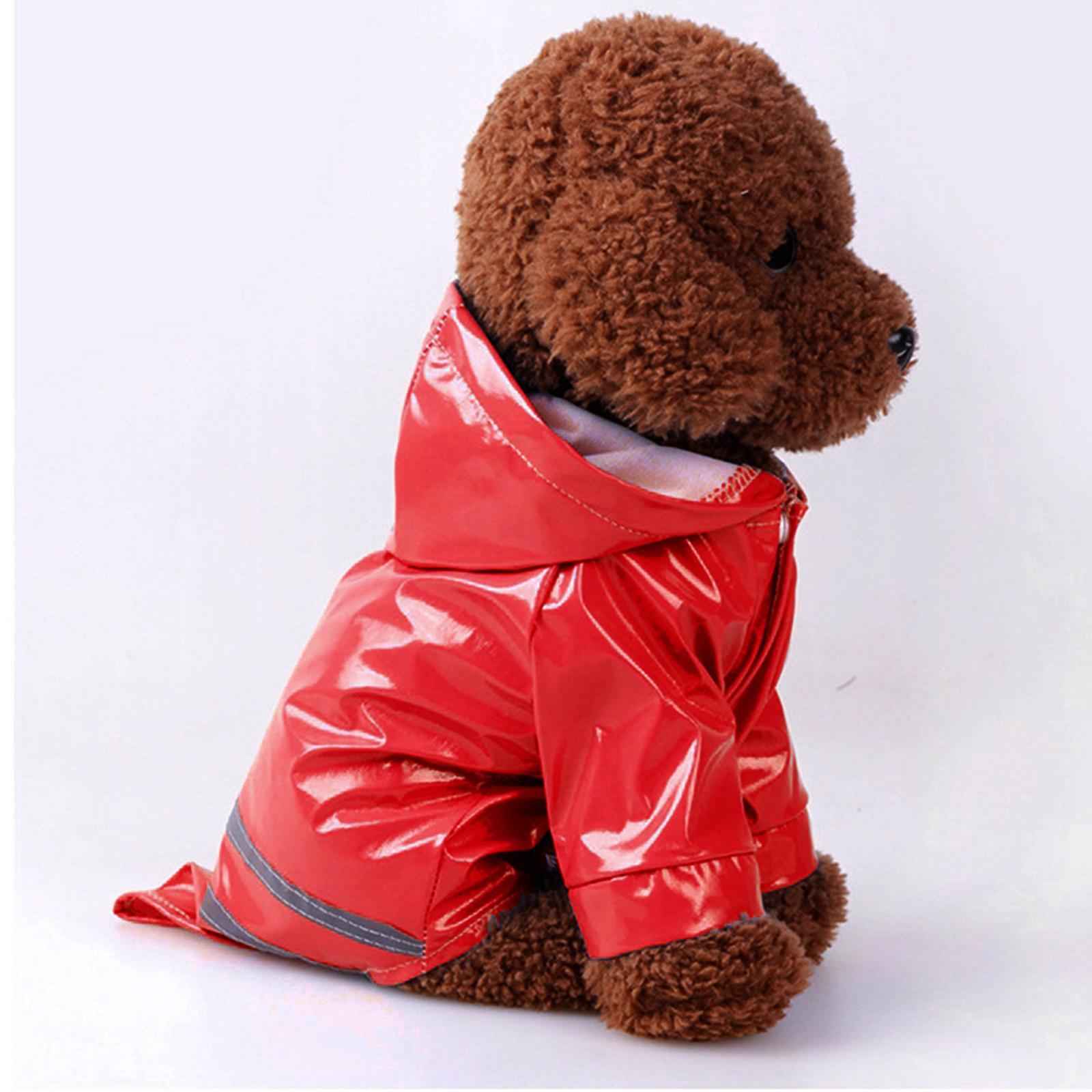 Dog Raincoat with Hood Doggie Reflective Jacket Waterproof S- XL red M
