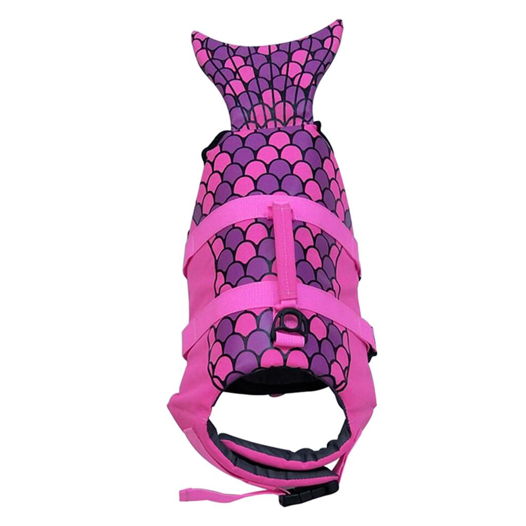 Adjustable Dog Life Jacket Swimming Safety Vest Swimsuit +Handle Rose Red_L