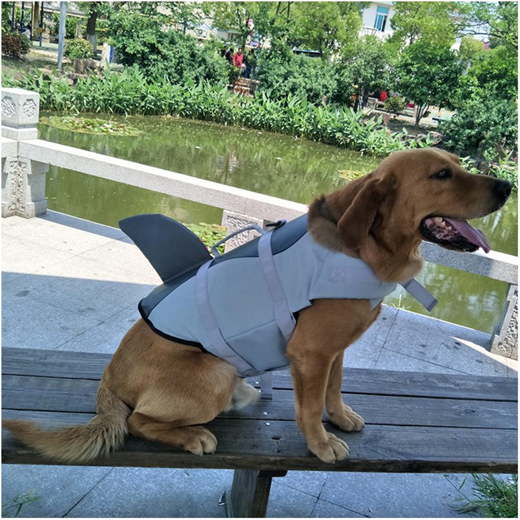 Adjustable Dog Life Jacket Swimming Safety Vest Swimsuit +Handle Silver_L