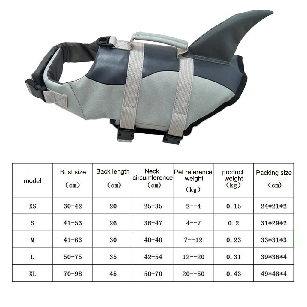 Adjustable Dog Life Jacket Swimming Safety Vest Swimsuit +Handle Silver_L