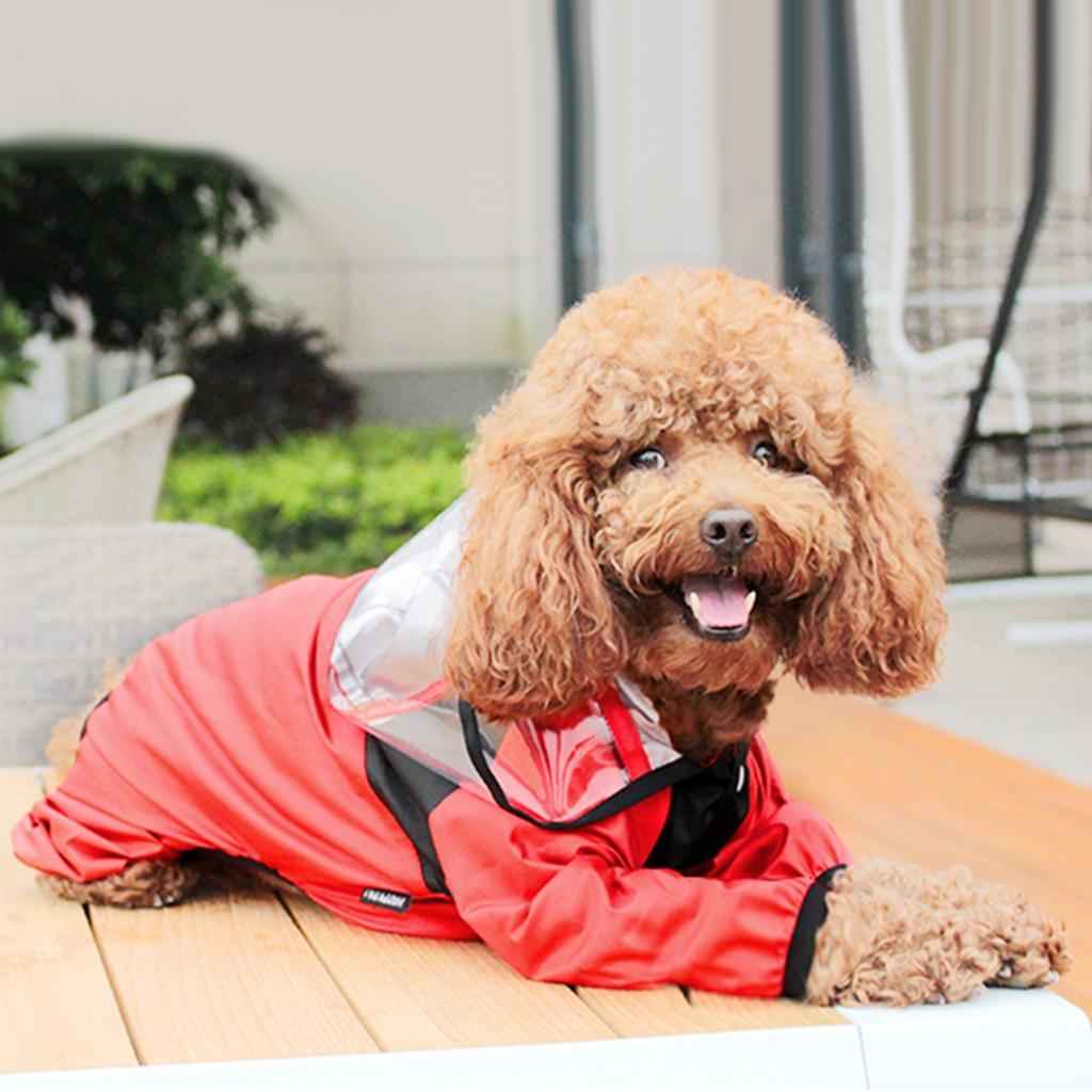 Dog Raincoat Clothing Waterproof Poncho Pet Puppy Jacket Coat Hooded Red S