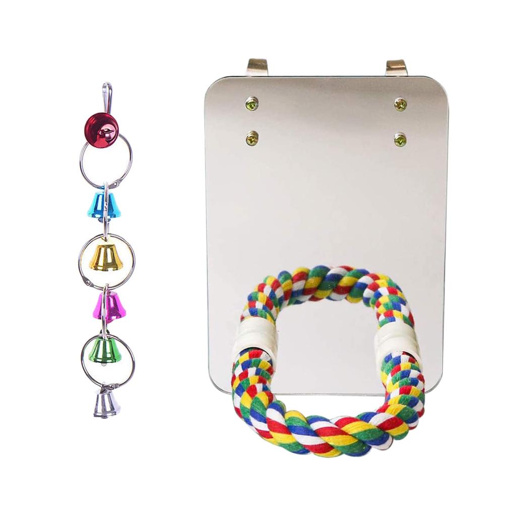 Bird Mirror with Perch Cage Swing Toy Parakeet Cockatiel Lovebirds Finch