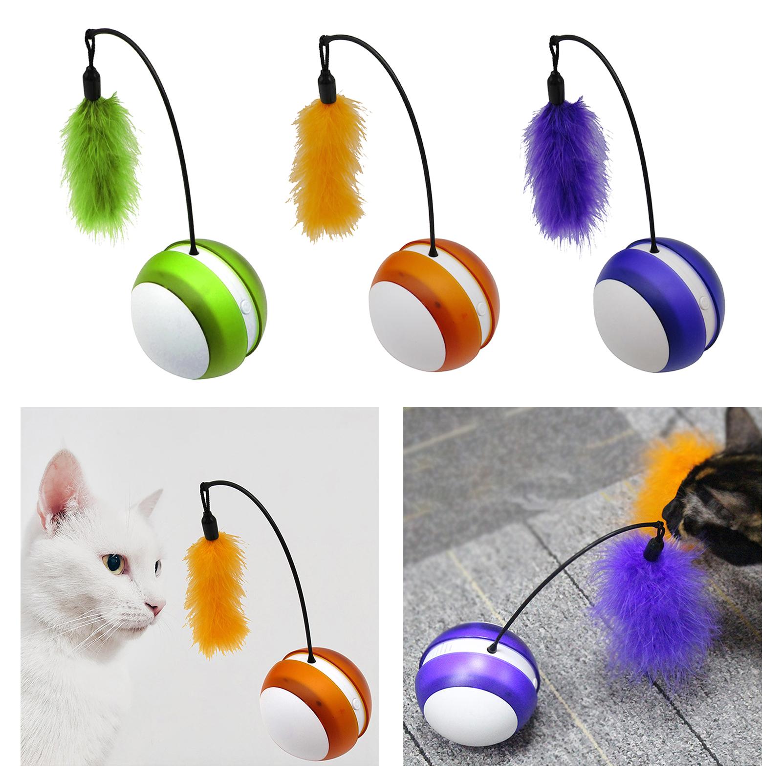 Cat Ball Self Rotating LED Light Feather Toys Puppy Catch Pets Toy Green