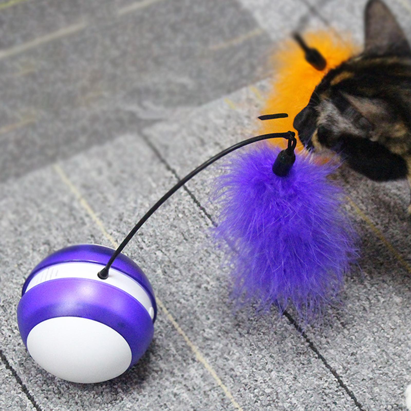 Cat Ball Self Rotating LED Light Feather Toys Puppy Catch Pets Toy Orange