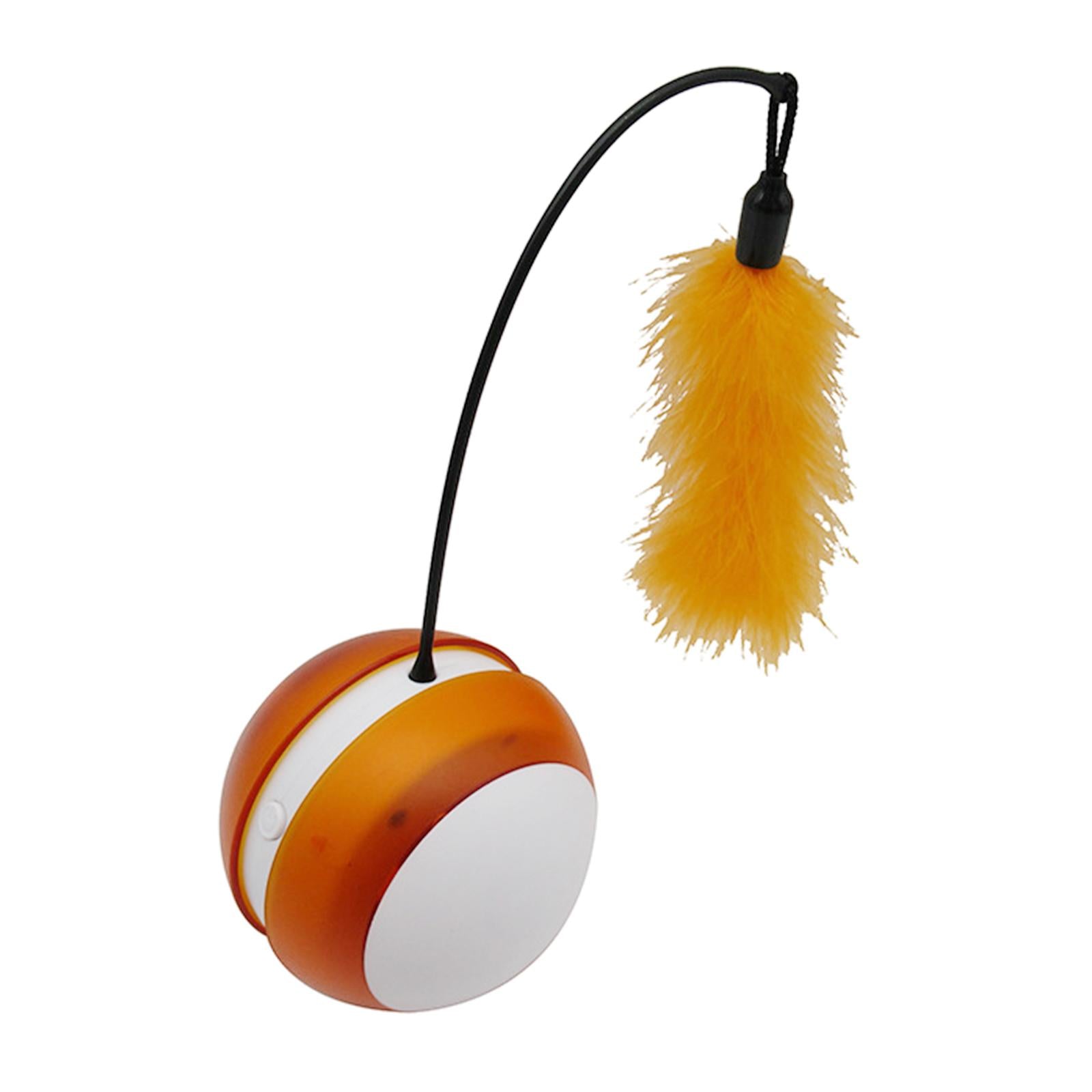 Cat Ball Self Rotating LED Light Feather Toys Puppy Catch Pets Toy Orange