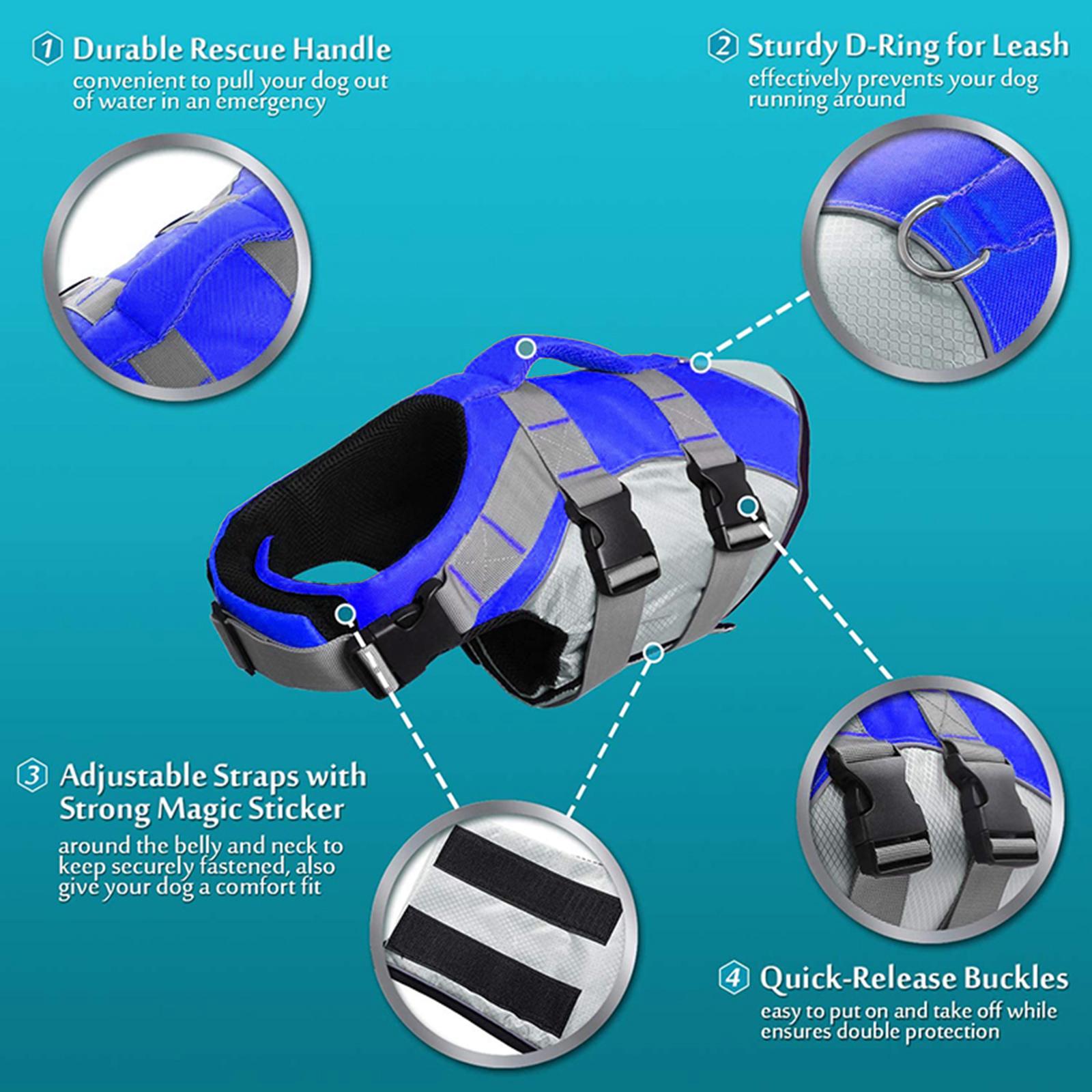 Dog Swim Life Jacket Floatation Preserver for Swimming Pet Supply M Blue