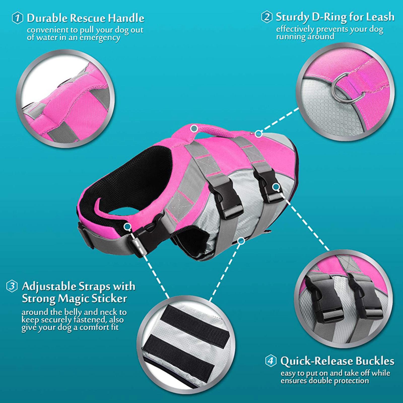 Dog Swim Life Jacket Floatation Preserver for Swimming Pet Supply XL Pink