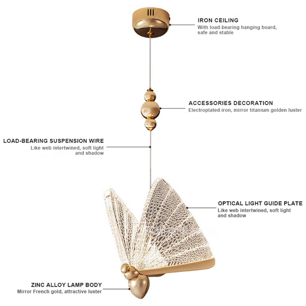 Creative Butterfly Chandelier Lamp Ceiling Light for Cafe Living Room Loft Golden L Natural