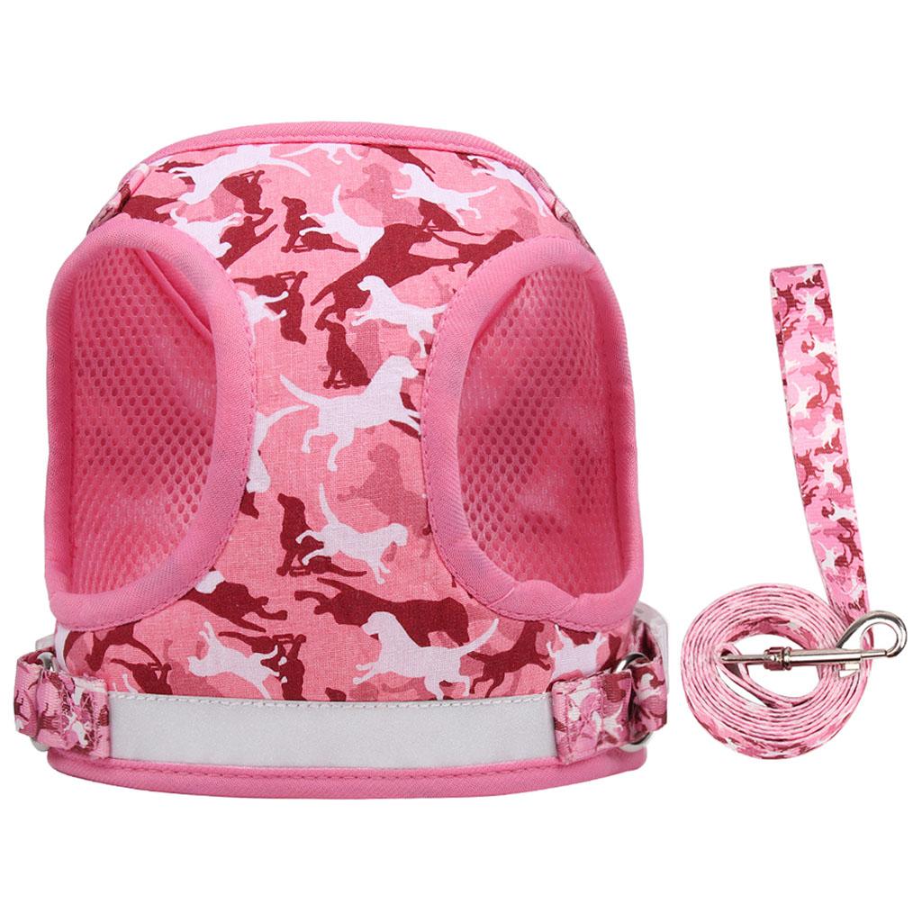 Adjustable Mesh Dog Harness with Leash Chest S M L XL for Small Dogs Cats Pink Camouflage S