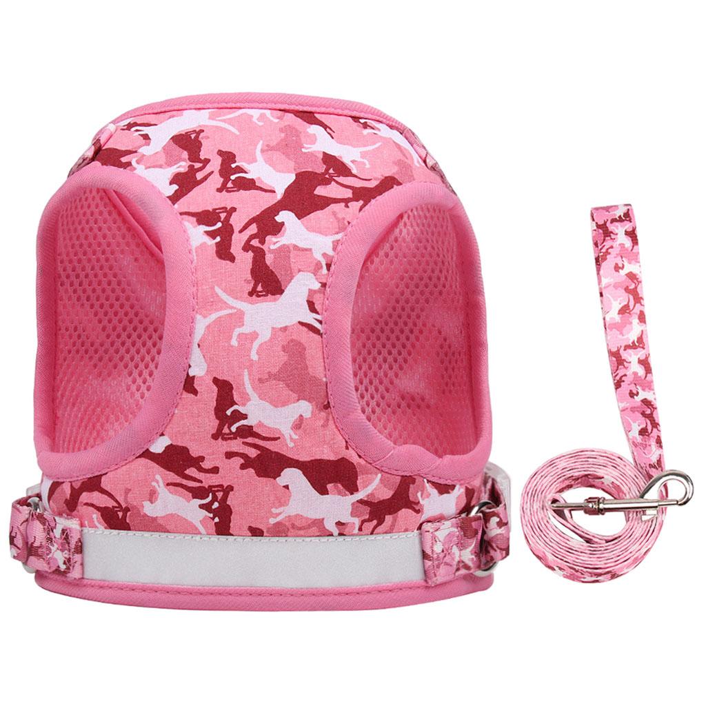 Adjustable Mesh Dog Harness with Leash Chest S M L XL for Small Dogs Cats Pink Camouflage S