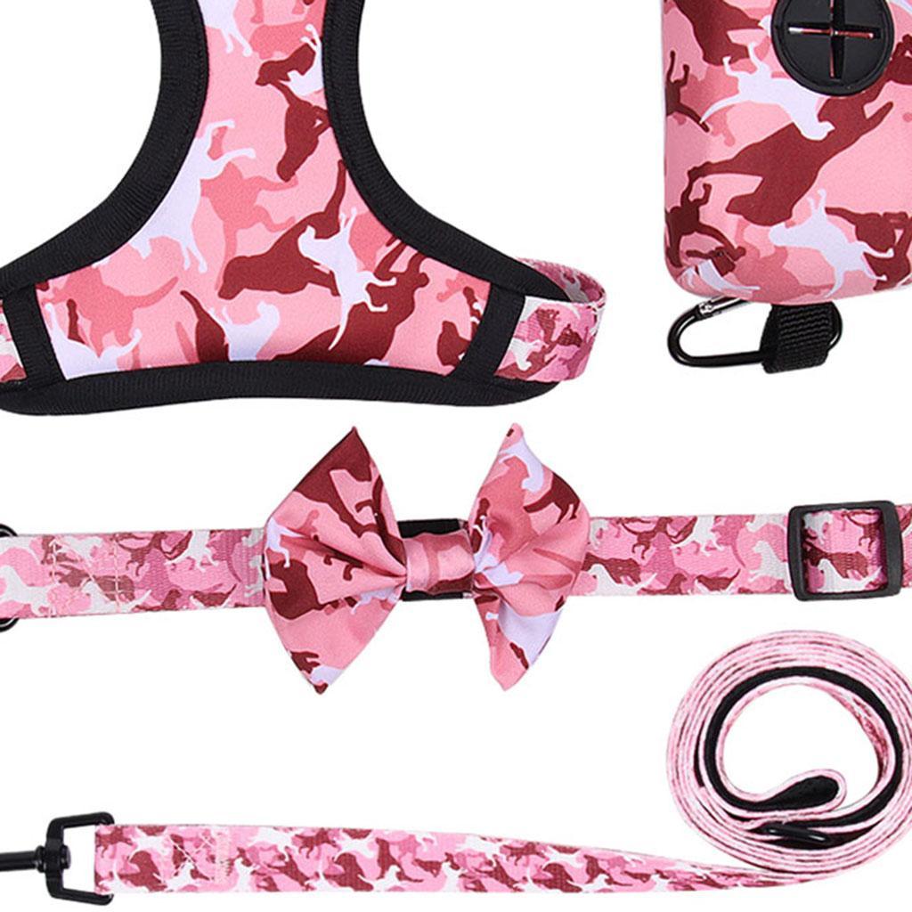 Dog Harness Set Breathable Bow-Knot Harnesses Vest for Training Running XL Pink