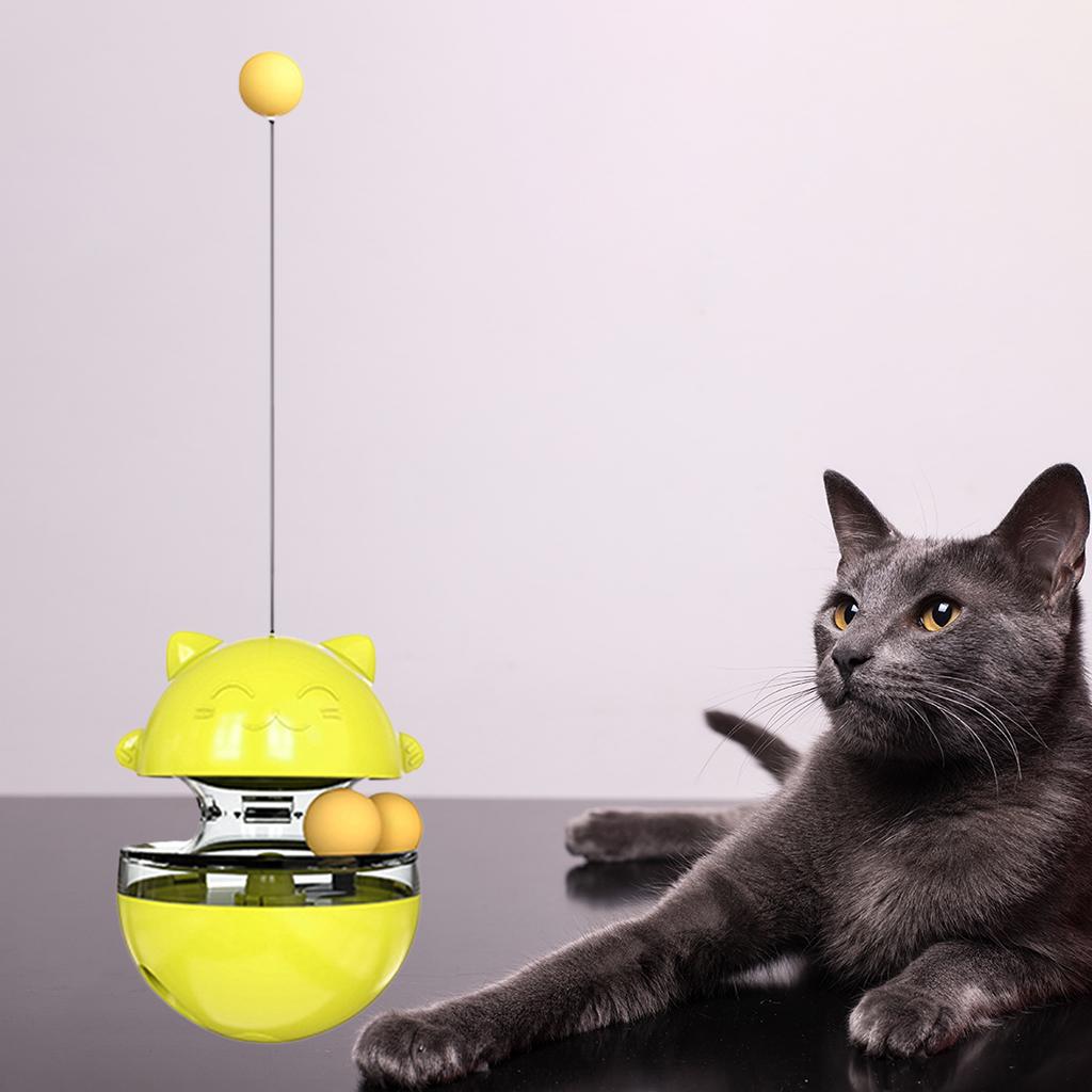 Cat Food Dispenser Treat Toy Slow Feeder Fun Tumbler IQ Training Toy Yellow