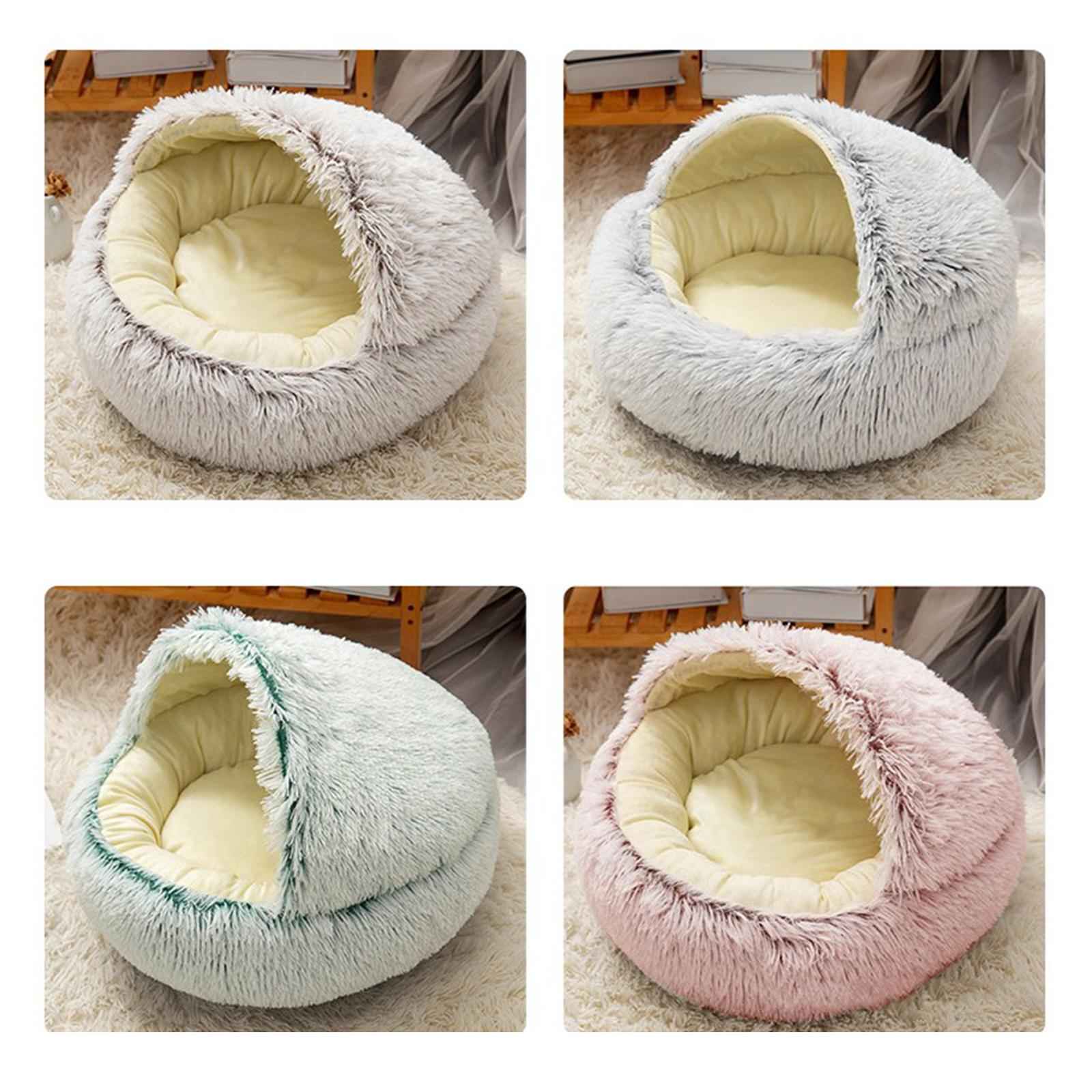 Round Plush Pet Dog Cat Bed Fluffy Warm Calming Sleeping Kennel 40cm Pink
