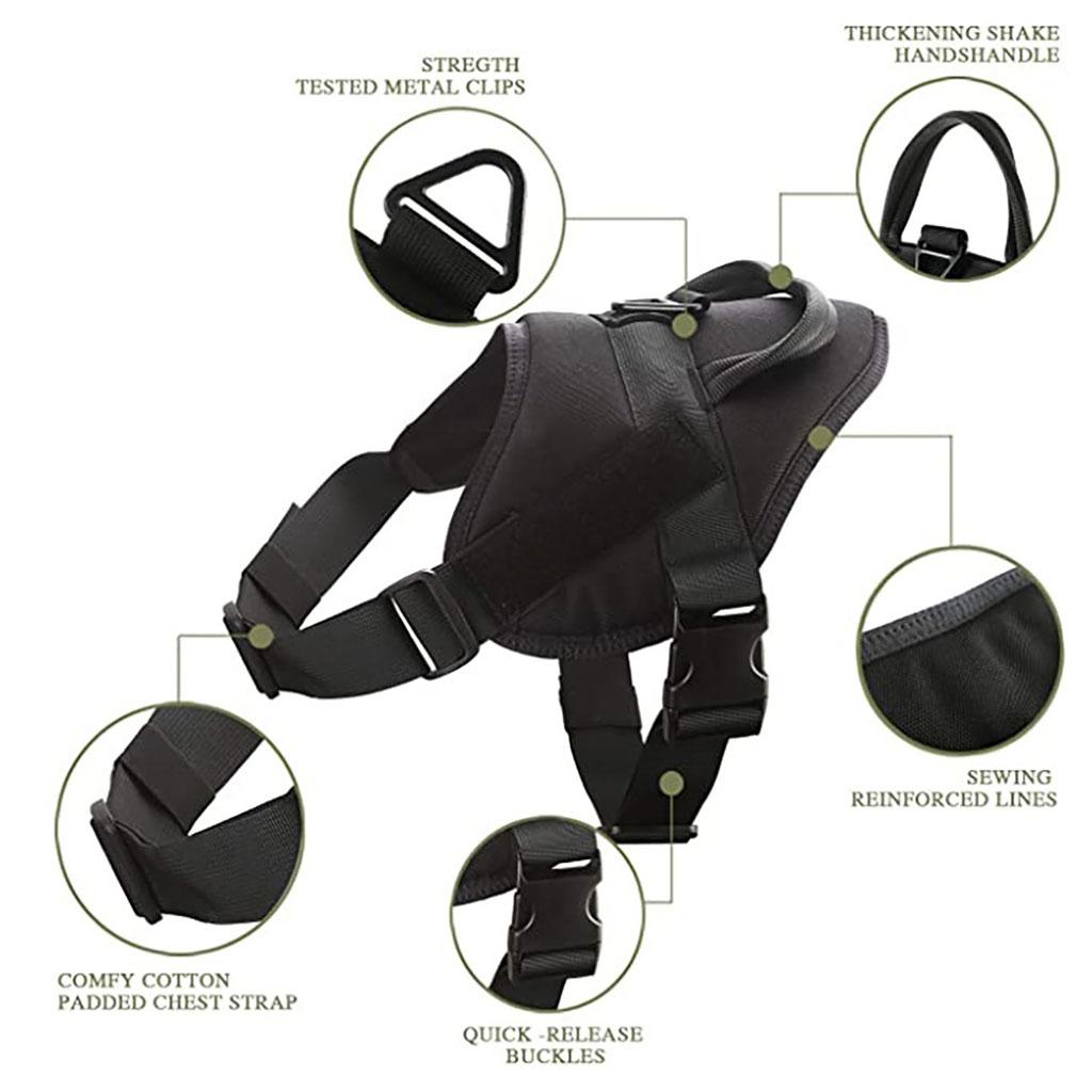 Dog Harness Vest No-Pull for Small Medium Large Dogs Hiking Black Set L