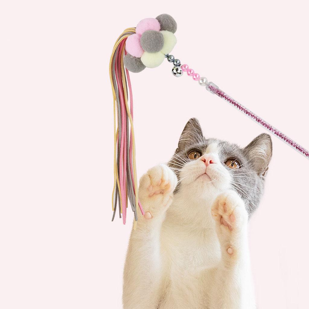 Colorful Funny Cat Stick Pet Bell Kitten Training Supplies White Gray Pink