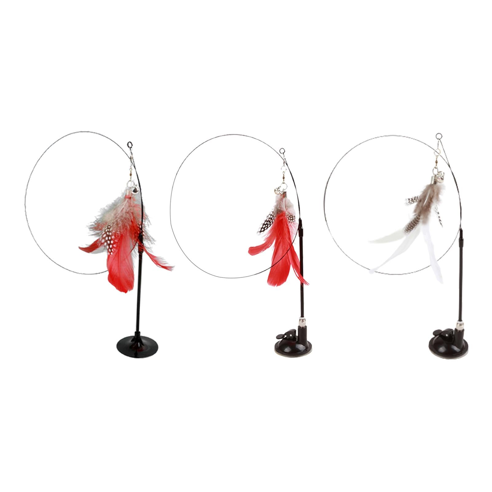 Cat Stick Toy with Suction Cup Long Pole Bells Steel Wire Catcher Play Gift Red