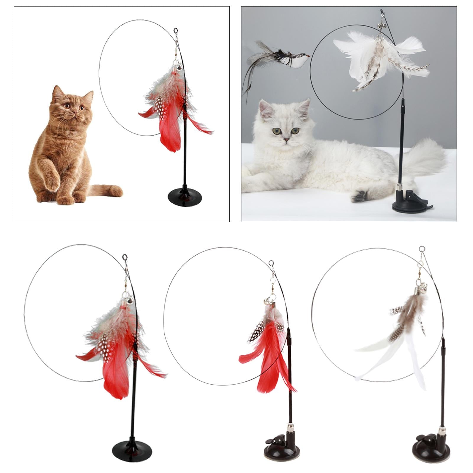Cat Stick Toy with Suction Cup Long Pole Bells Steel Wire Catcher Play Gift Red