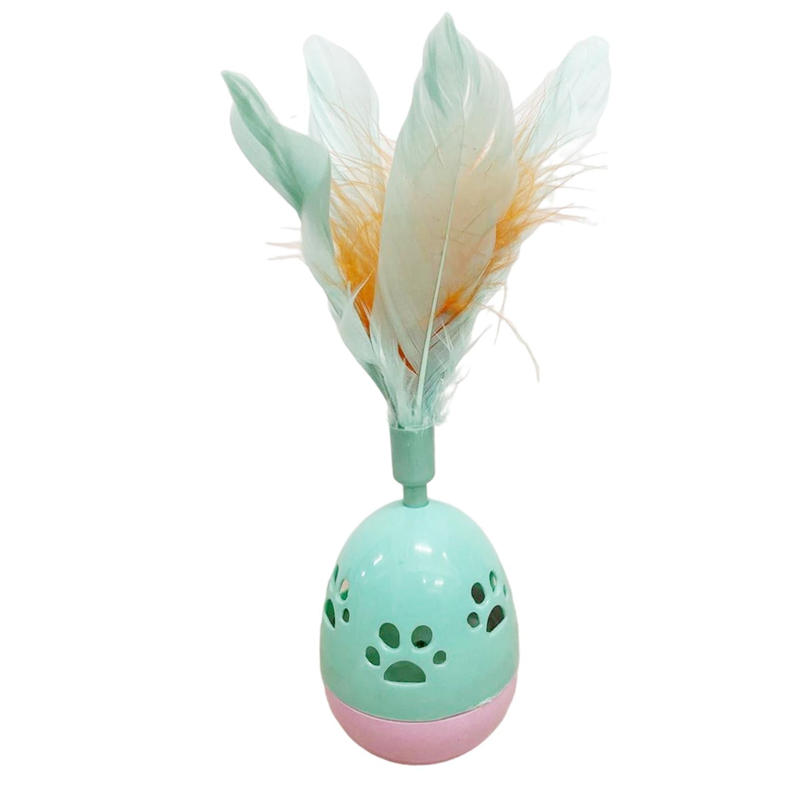 Cat Feather Toy Rolling Ball Tumbler Playing Teaser Toys with Bell Green