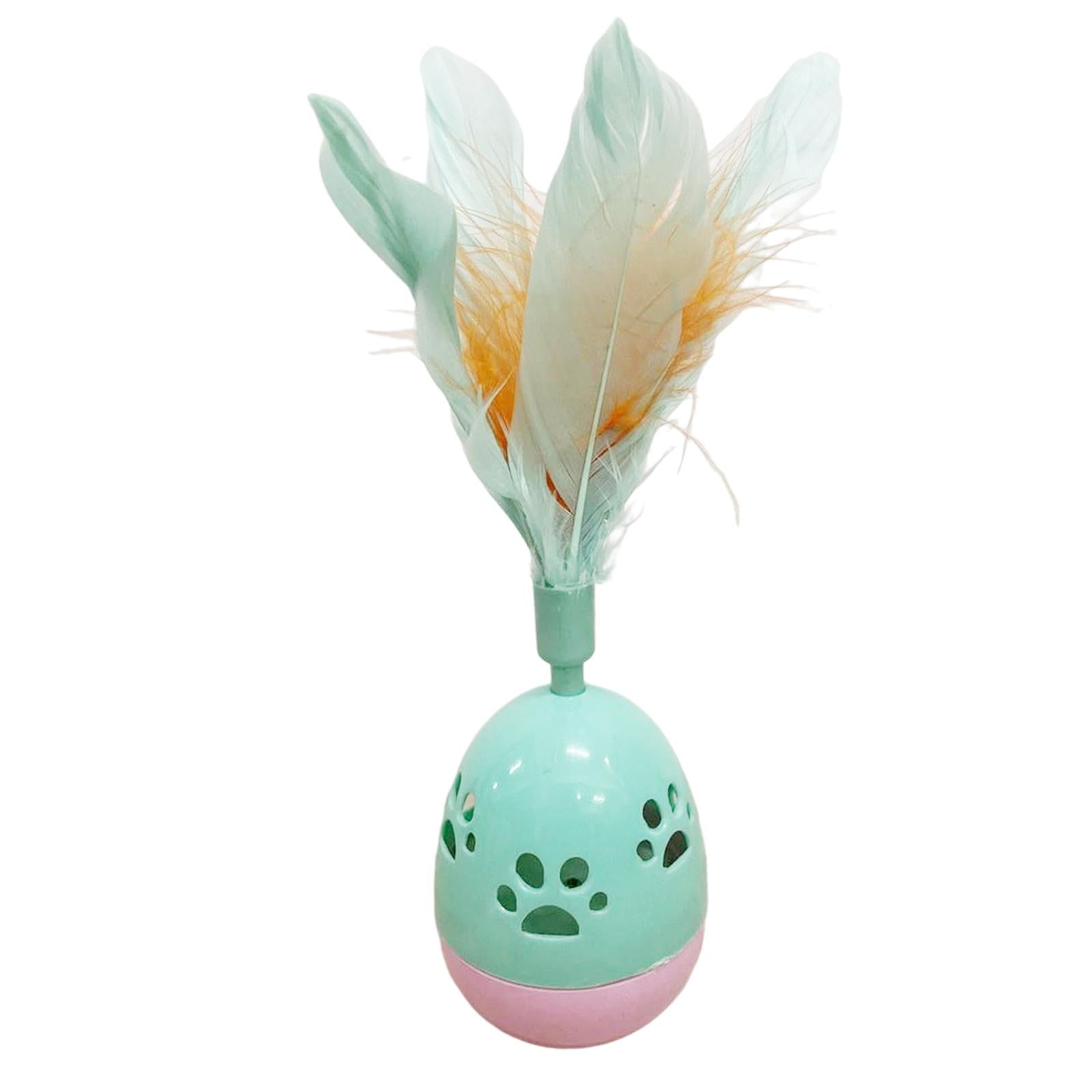 Cat Feather Toy Rolling Ball Tumbler Playing Teaser Toys with Bell Green