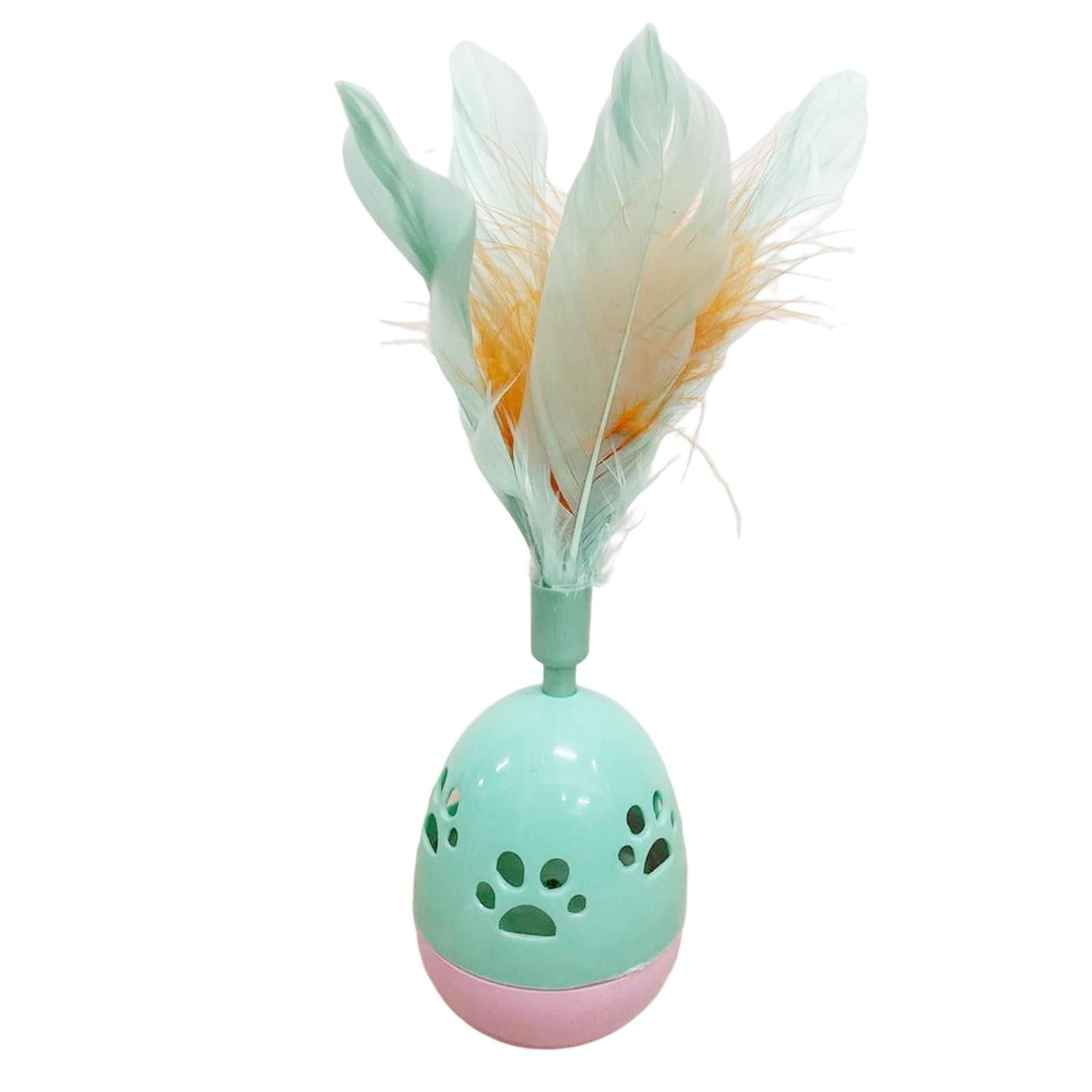 Cat Feather Toy Rolling Ball Tumbler Playing Teaser Toys with Bell Green
