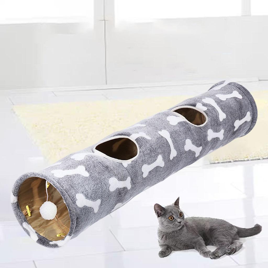 Cat Tunnel Collapsible Passageway Tube for Kitten with Hanging Ball Grey