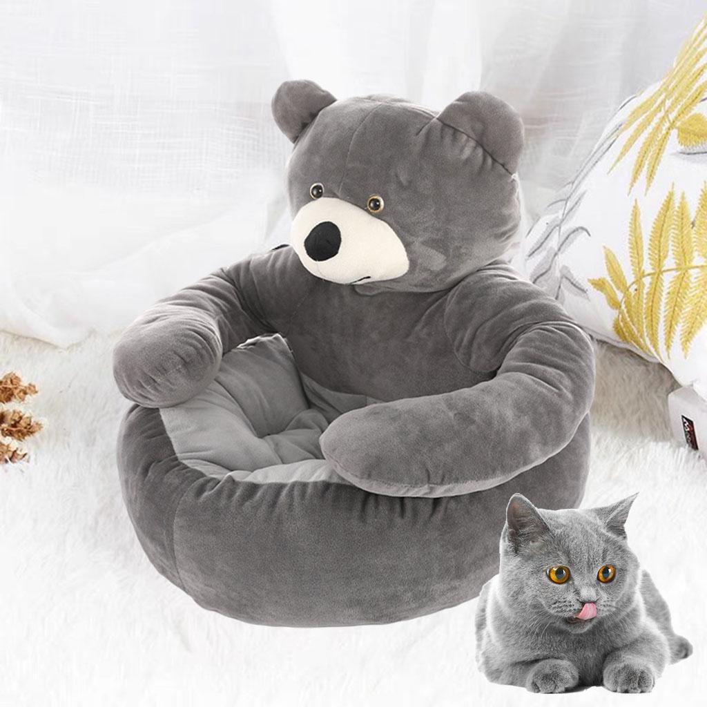 Bear Hug Cat Dog House Bed Kitten Pet Soft Fleece Puppy Cosy Kitten Bed Sofa Gray 50cm
