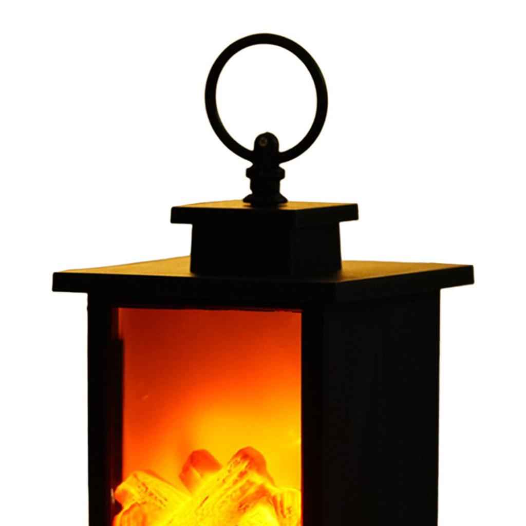 Portable LED Fireplace Lantern Flamless Log Fire Effect Lamp for Home Garden S Square