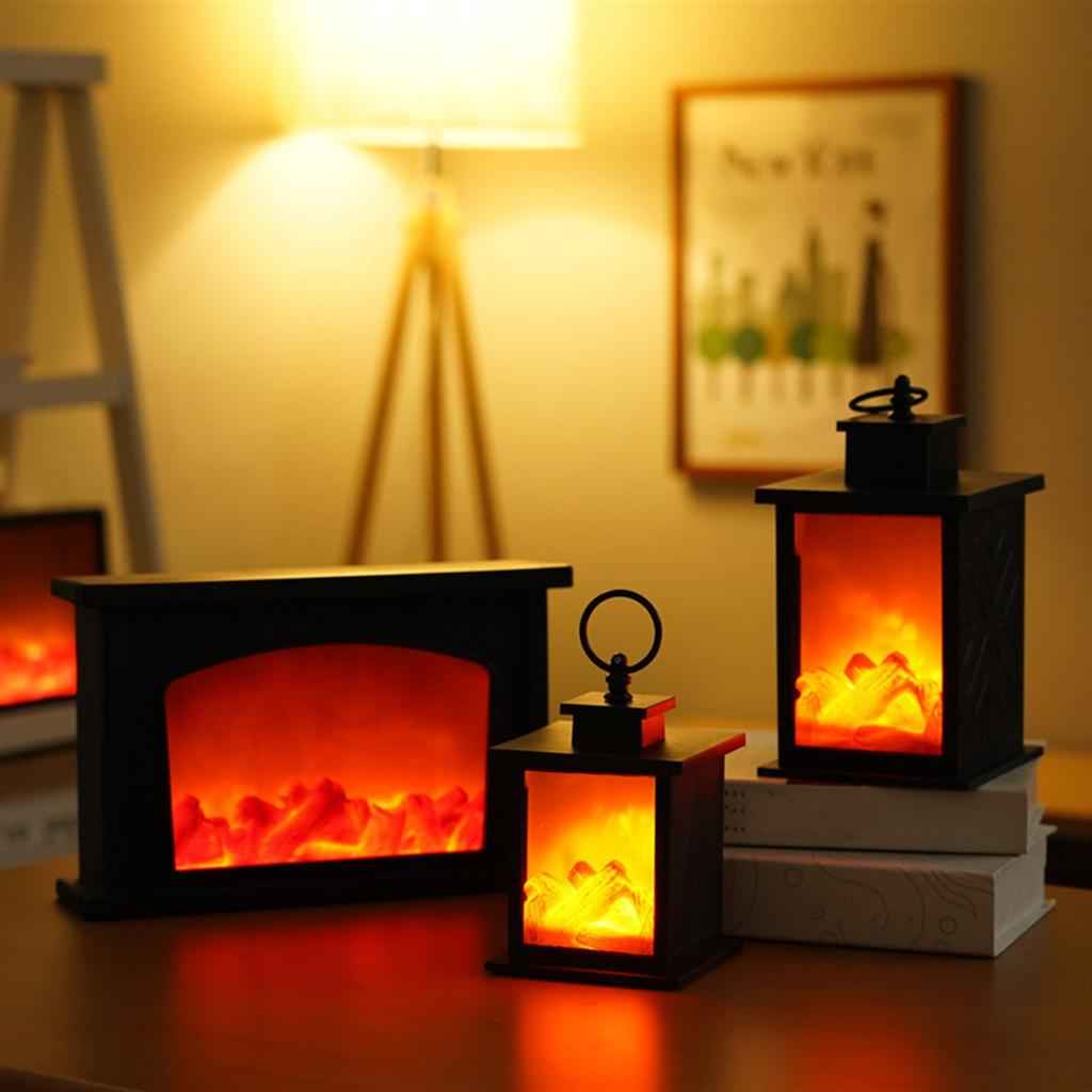Portable LED Fireplace Lantern Flamless Log Fire Effect Lamp for Home Garden S Square