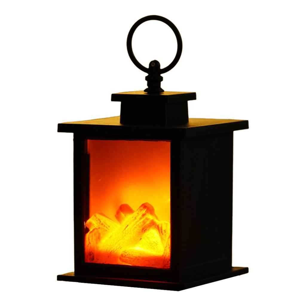 Portable LED Fireplace Lantern Flamless Log Fire Effect Lamp for Home Garden S Square