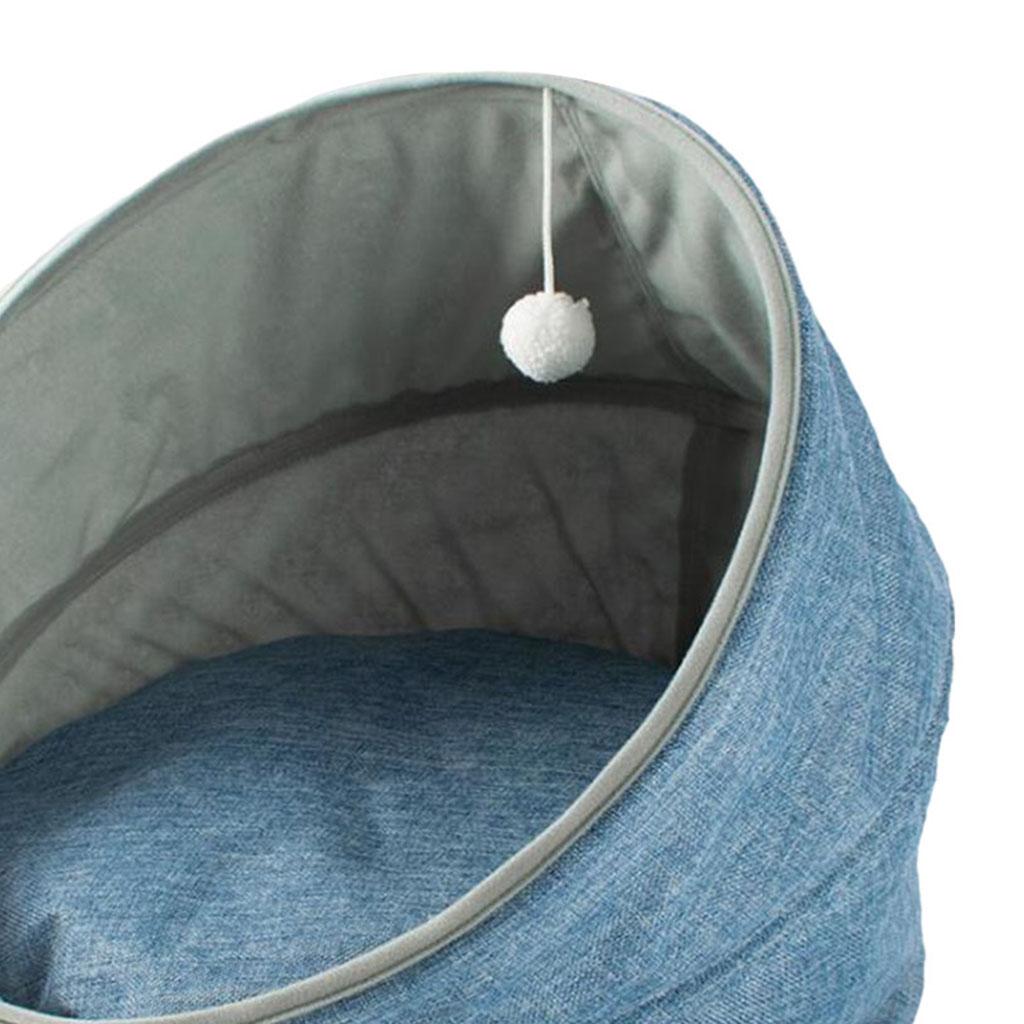 Comfortable Cat Cave Bed Warm Nest Deep Sleeping Pet Foldable Kennel Blue