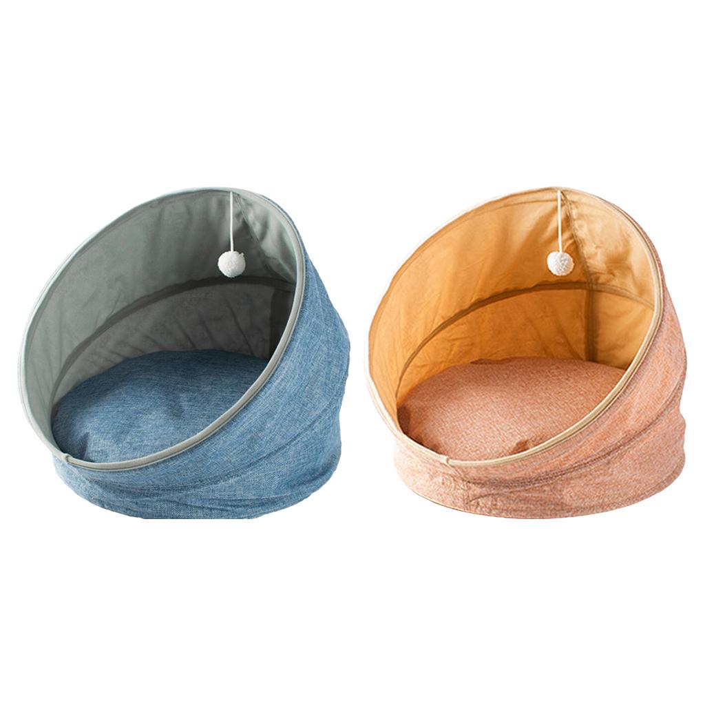 Comfortable Cat Cave Bed Warm Nest Deep Sleeping Pet Foldable Kennel Blue