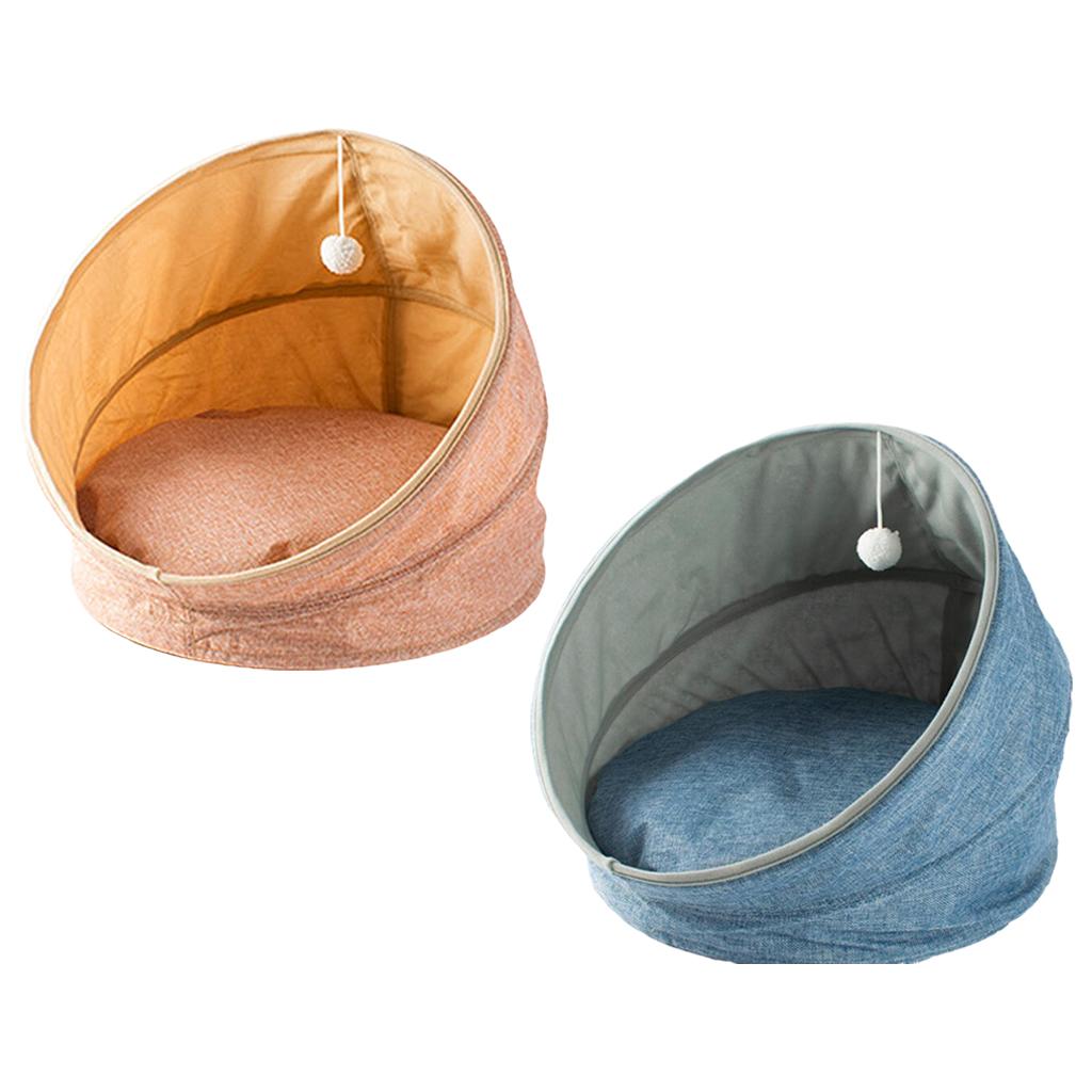 Comfortable Cat Cave Bed Warm Nest Deep Sleeping Pet Foldable Kennel Blue