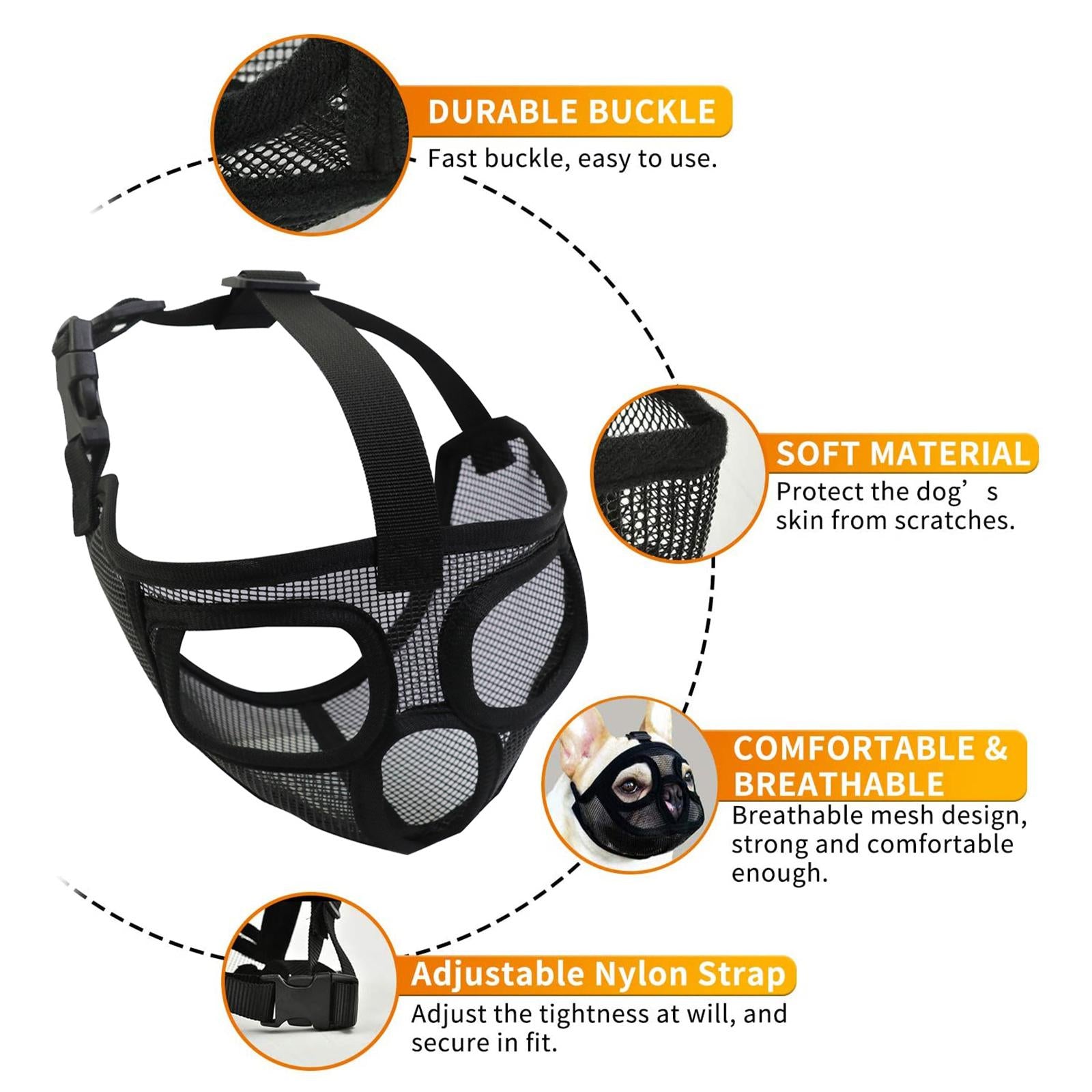 Adjustable Pet Dog Mask Anti Bark Bite Chewing Mesh Mouth Muzzle Grooming Tongue Out Black M